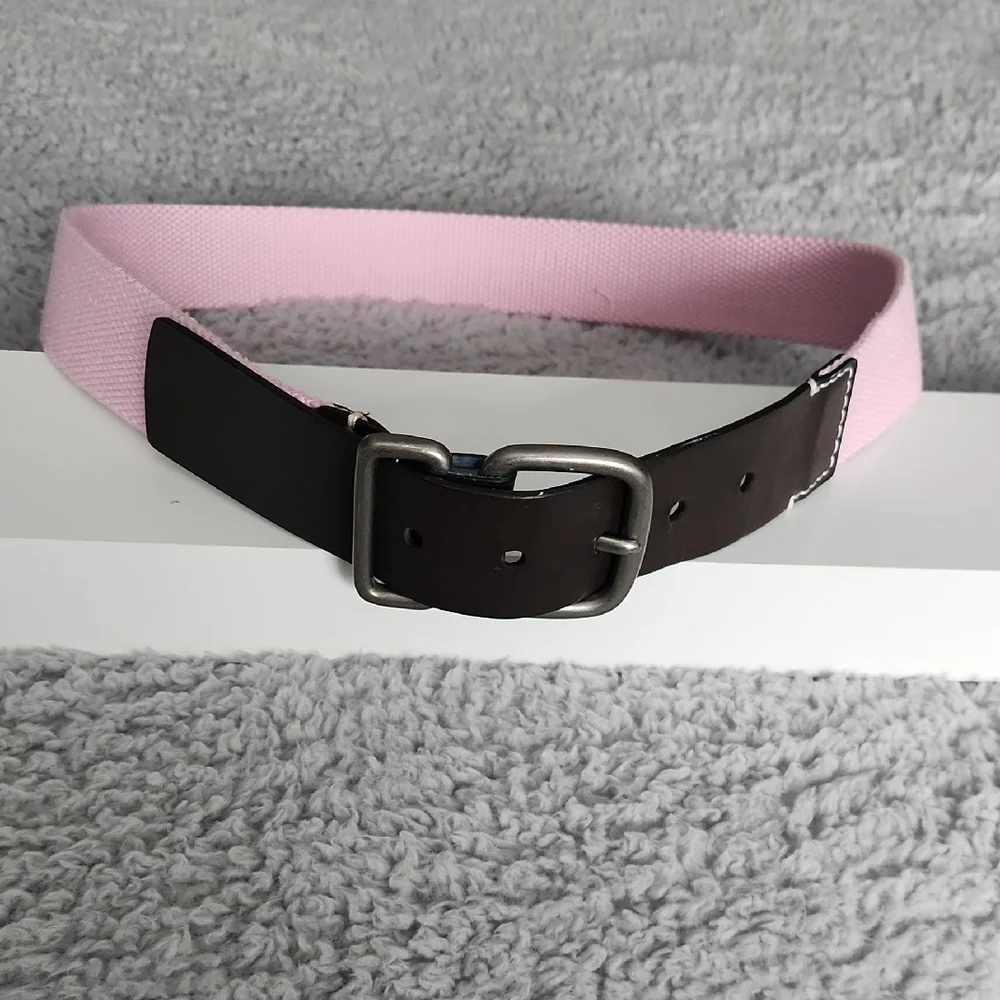 Women’s Pink Canvas Belt Brown Leather Trim Size Small‎ Casual Y2K Preppy